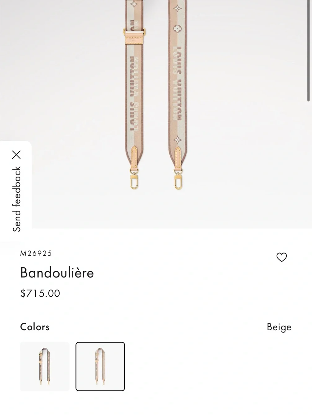 Louis Vuitton Bandoulière Beige Branded Adjustable Strap with Gold Hardware